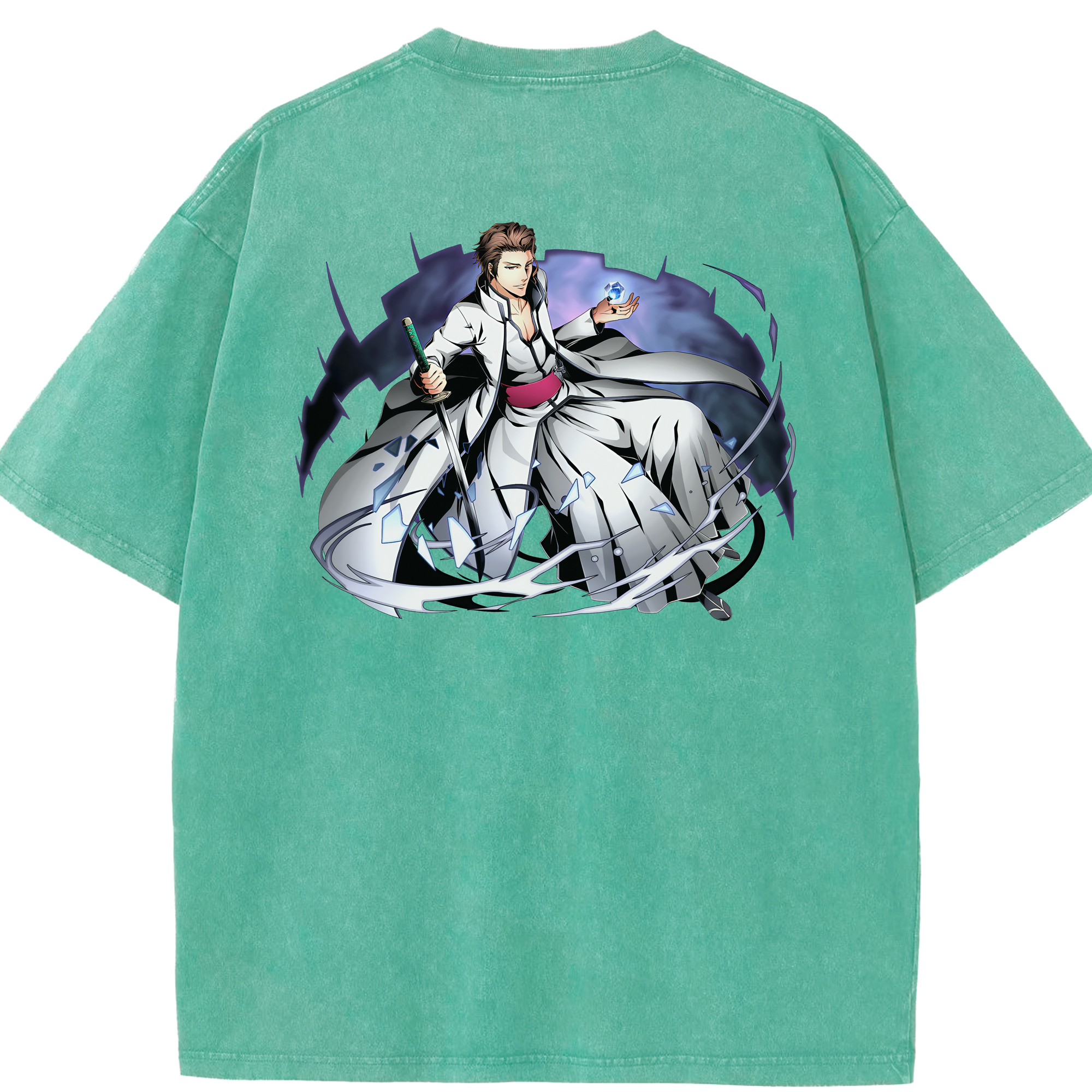 （画像用） ブリーチ 藍染 惣右介（あいぜん そうすけ） BLEACH Aizen Sousuke 綿100% ヴィンテージ風 半袖Tシャツ（背面プリント）